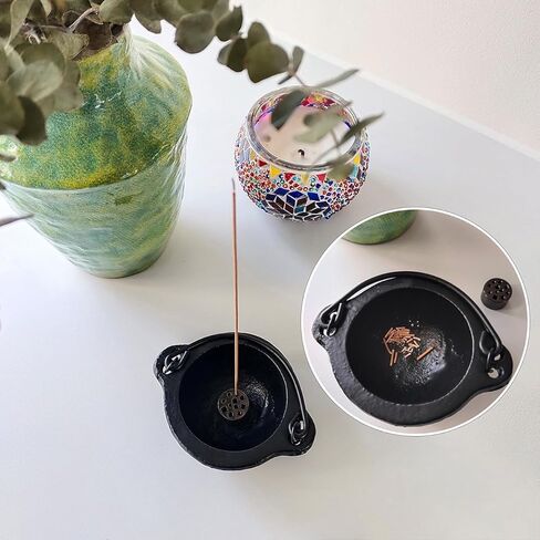 مبخرة من الحديد الزهر مع حقيبة سفر، مرجل 3 بوصة مع مقبض وحامل عصا للتلطخ والطقوس والشموع وديكور المنزل العتيق in Kuwait