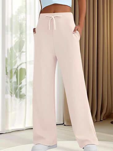 Womens High Waisted Wide Leg Pants Drawstring Yoga Workout Sweatpants Casual Palazzo Trousers with Pockets in Saudi Arabia