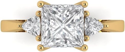 خاتم خطوبة من الذهب الخالص عيار 14 قيراط للنساء من كلارا بوتشي | 2.32 قيراط من الياقوت الأبيض قطع الأميرة ثلاثة أحجار | خاتم الزواج من الذهب الأصفر الحقيقي in Kuwait