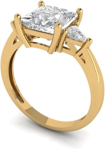 خاتم خطوبة من الذهب الخالص عيار 14 قيراط للنساء من كلارا بوتشي | 2.32 قيراط من الياقوت الأبيض قطع الأميرة ثلاثة أحجار | خاتم الزواج من الذهب الأصفر الحقيقي in Kuwait