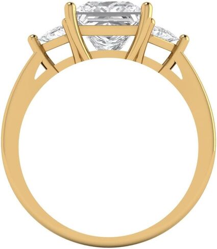 خاتم خطوبة من الذهب الخالص عيار 14 قيراط للنساء من كلارا بوتشي | 2.32 قيراط من الياقوت الأبيض قطع الأميرة ثلاثة أحجار | خاتم الزواج من الذهب الأصفر الحقيقي in Kuwait