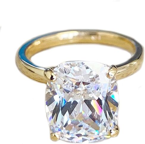 Stunning Large 4.00ct Solitaire 14K Solid Yellow Gold Rectangular Cushion Cut Simulated Diamonds Engagement Ring Four Prong Wedding Bridal in Saudi Arabia