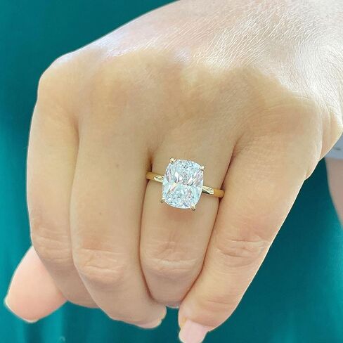 Stunning Large 4.00ct Solitaire 14K Solid Yellow Gold Rectangular Cushion Cut Simulated Diamonds Engagement Ring Four Prong Wedding Bridal in Saudi Arabia