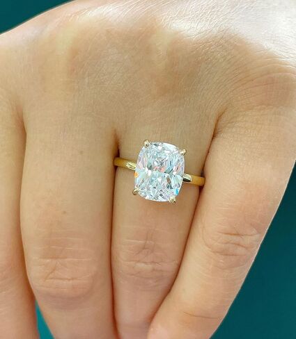 Stunning Large 4.00ct Solitaire 14K Solid Yellow Gold Rectangular Cushion Cut Simulated Diamonds Engagement Ring Four Prong Wedding Bridal in Saudi Arabia