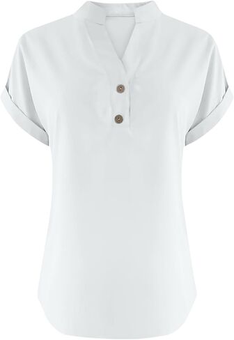 Summer Tops for Women 2026 Trendy Casual Cotton Linen Shirts Loose Short Sleeve V Neck Button Tunic Blouses in Saudi Arabia