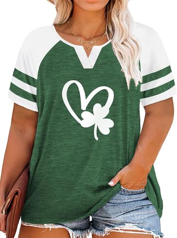 VISLILY Plus-Size Tops for Women Summer V Neck T Shirts Color Block Raglan Tees XL-4XL in Kuwait