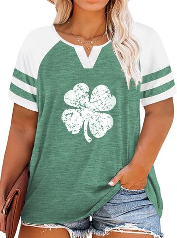 VISLILY Plus-Size Tops for Women Summer V Neck T Shirts Color Block Raglan Tees XL-4XL in Kuwait