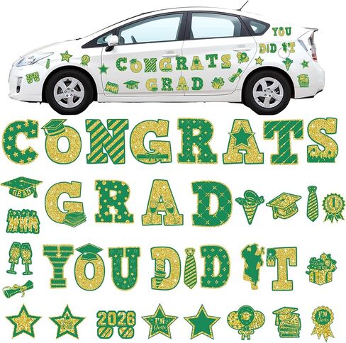 37 Pcs Graduation Car Magnets 2024 Graduation Car Decoration Graduation Cap Magnet Congrats Grad Bumper Sticker for Car Cruise Door Garage Refrigerator Party(Black Gold, Multiple Size) in Saudi Arabia