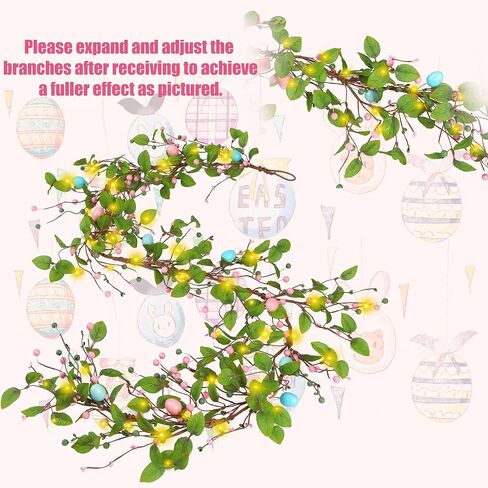 Sggvecsy 5.9FT Artificial Easter Egg Garland Eggs with Colorful Berries Greenery Leaves Rustic Easter Spring Garlands for Mantle Fireplace Home Table Holiday Indoor Decor in Saudi Arabia