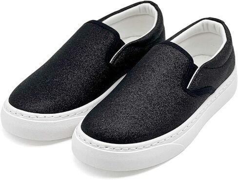 Toddler Sneakers for Girls Boys Low Top Slip On Kids Canvas Casual Shoes Comfort Slip On Fashion Color Glitter Walking Runing Flat Heel Sneakers Shoes Black in Saudi Arabia