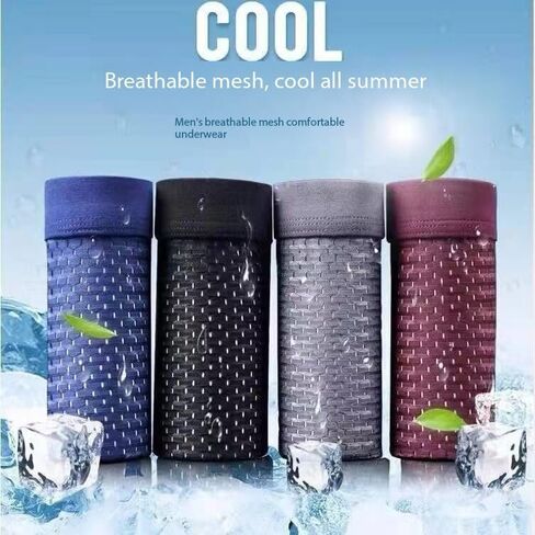Men's Breathable Mesh Boxer Briefs, 4 Pack, ice silk mesh flat corner shorts for summer in Saudi Arabia