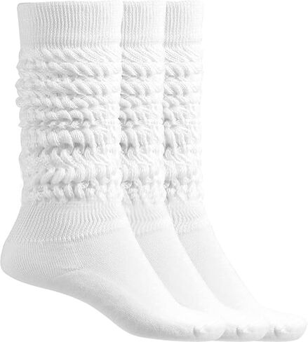 3 Pairs White Slouchy Socks For Women Size 5-11- White Long Sock- Calf Socks-Fashion Knee High Socks -for Boot Outdoor Sport- Non-rolling cuff in Saudi Arabia