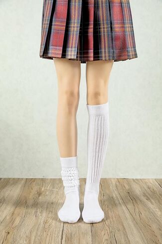 3 Pairs White Slouchy Socks For Women Size 5-11- White Long Sock- Calf Socks-Fashion Knee High Socks -for Boot Outdoor Sport- Non-rolling cuff in Saudi Arabia