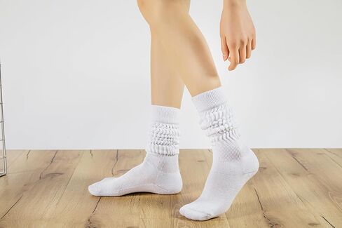 3 Pairs White Slouchy Socks For Women Size 5-11- White Long Sock- Calf Socks-Fashion Knee High Socks -for Boot Outdoor Sport- Non-rolling cuff in Saudi Arabia