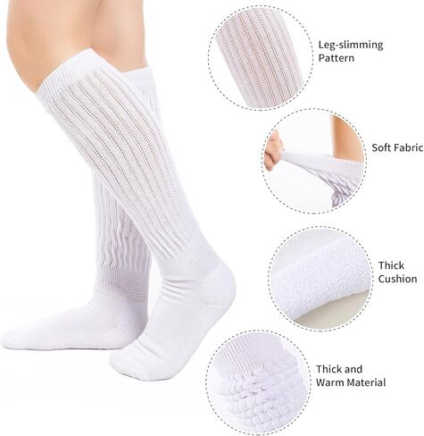 3 Pairs White Slouchy Socks For Women Size 5-11- White Long Sock- Calf Socks-Fashion Knee High Socks -for Boot Outdoor Sport- Non-rolling cuff in Saudi Arabia