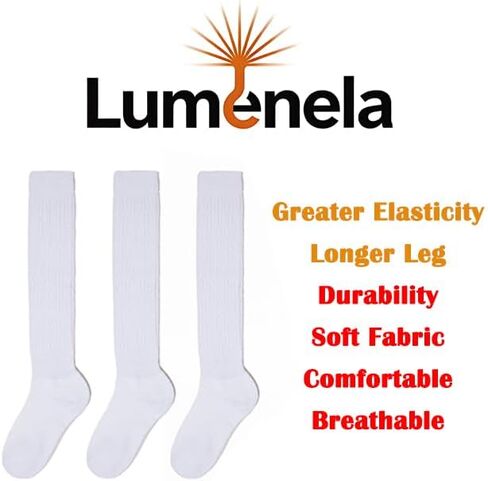 3 Pairs White Slouchy Socks For Women Size 5-11- White Long Sock- Calf Socks-Fashion Knee High Socks -for Boot Outdoor Sport- Non-rolling cuff in Saudi Arabia