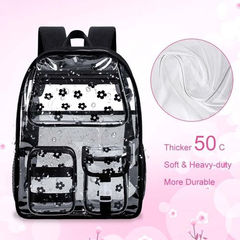 WZLVO Clear Bookbag for Girls, 17" Women Heavy Duty PVC Transparent Backpack, Cute Stadium Approved See Through School Bags for Elementary Preschool - Aesthetic Plum Blossom Black in Saudi Arabia