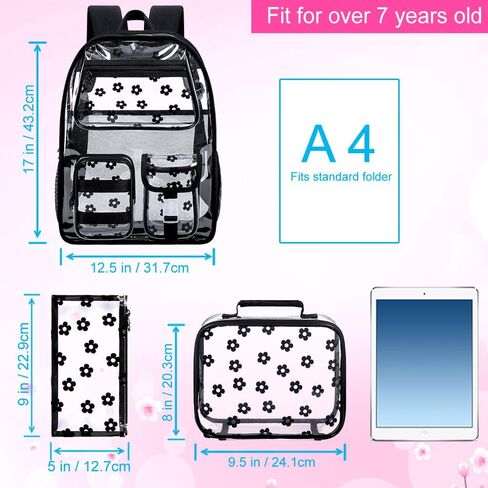 WZLVO Clear Bookbag for Girls, 17" Women Heavy Duty PVC Transparent Backpack, Cute Stadium Approved See Through School Bags for Elementary Preschool - Aesthetic Plum Blossom Black in Saudi Arabia