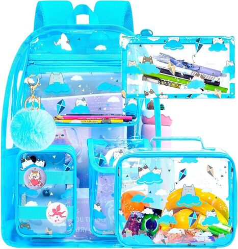 WZLVO Clear Bookbag for Girls, 17" Women Heavy Duty PVC Transparent Backpack, Cute Stadium Approved See Through School Bags for Elementary Preschool - Aesthetic Plum Blossom Black in Saudi Arabia