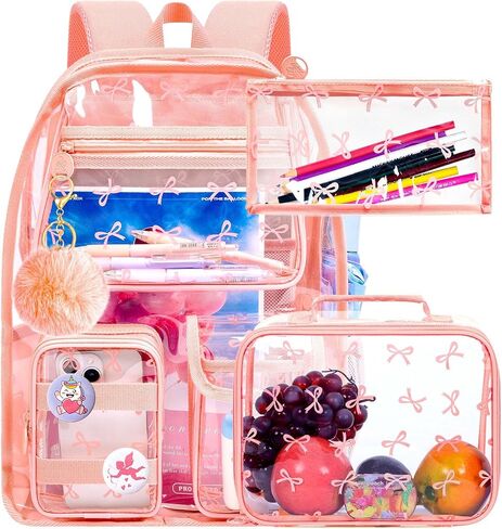 WZLVO Clear Bookbag for Girls, 17" Women Heavy Duty PVC Transparent Backpack, Cute Stadium Approved See Through School Bags for Elementary Preschool - Aesthetic Plum Blossom Black in Saudi Arabia