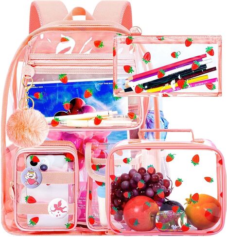 WZLVO Clear Bookbag for Girls, 17" Women Heavy Duty PVC Transparent Backpack, Cute Stadium Approved See Through School Bags for Elementary Preschool - Aesthetic Plum Blossom Black in Saudi Arabia