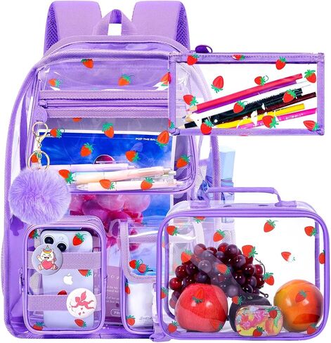 WZLVO Clear Bookbag for Girls, 17" Women Heavy Duty PVC Transparent Backpack, Cute Stadium Approved See Through School Bags for Elementary Preschool - Aesthetic Plum Blossom Black in Saudi Arabia
