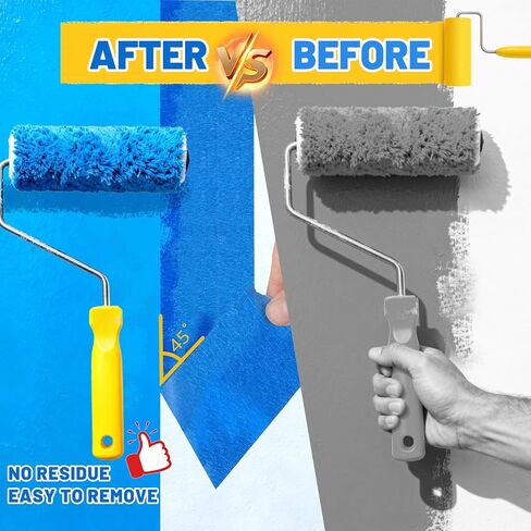 شريط إخفاء الرسامين Aheroi، 24 لفة شريط طلاء أزرق بالجملة 120 درجة مئوية شريط إخفاء السيارات (1320yd=24 * 1in*55yd)، شريط رسام متعدد الأغراض لفنون الجدران التي تصنعها بنفسك، لا يوجد بقايا سهلة الإزالة in Kuwait