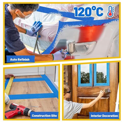 شريط إخفاء الرسامين Aheroi، 24 لفة شريط طلاء أزرق بالجملة 120 درجة مئوية شريط إخفاء السيارات (1320yd=24 * 1in*55yd)، شريط رسام متعدد الأغراض لفنون الجدران التي تصنعها بنفسك، لا يوجد بقايا سهلة الإزالة in Kuwait