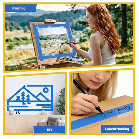 شريط إخفاء الرسامين Aheroi، 24 لفة شريط طلاء أزرق بالجملة 120 درجة مئوية شريط إخفاء السيارات (1320yd=24 * 1in*55yd)، شريط رسام متعدد الأغراض لفنون الجدران التي تصنعها بنفسك، لا يوجد بقايا سهلة الإزالة in Kuwait