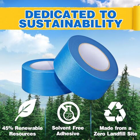 شريط إخفاء الرسامين Aheroi، 24 لفة شريط طلاء أزرق بالجملة 120 درجة مئوية شريط إخفاء السيارات (1320yd=24 * 1in*55yd)، شريط رسام متعدد الأغراض لفنون الجدران التي تصنعها بنفسك، لا يوجد بقايا سهلة الإزالة in Kuwait