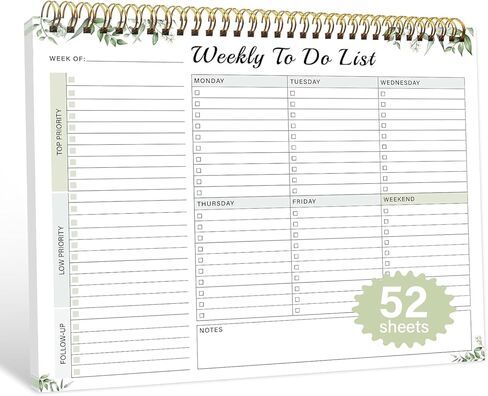 مفكرة قائمة المهام الأسبوعية مع 52 ورقة غير مؤرخة (8.5 بوصة × 11 بوصة) - مخطط مكتب أسبوعي غير مؤرخ للنساء والرجال، اللوازم المدرسية/المكتبية in Kuwait