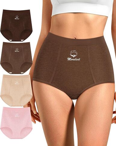 ملابس داخلية نسائية من MEIYATING مصنوعة من القطن مكونة من 4 قطع سراويل داخلية نسائية عالية الخصر مريحة وتغطية كاملة in Kuwait