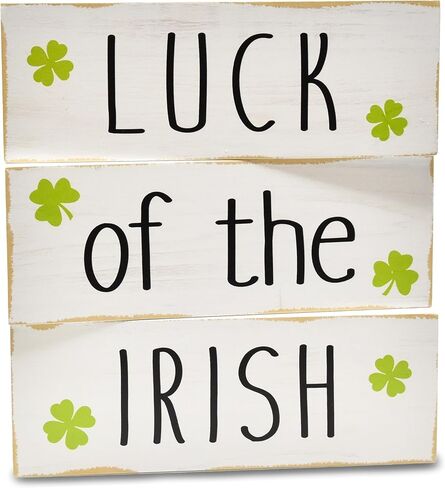 St. Patrick’s Day Wooden Tabletop Decor – Luck of the Irish Rustic Farmhouse Shamrock Block Sign for Shelf, Mantel, Tiered Tray & Entryway Display in Saudi Arabia
