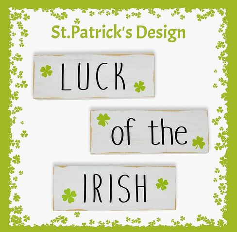 St. Patrick’s Day Wooden Tabletop Decor – Luck of the Irish Rustic Farmhouse Shamrock Block Sign for Shelf, Mantel, Tiered Tray & Entryway Display in Saudi Arabia