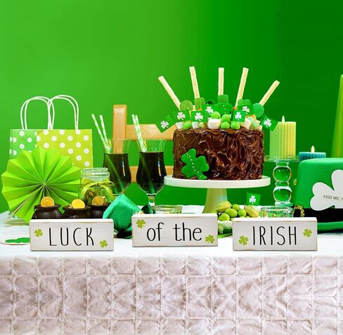 St. Patrick’s Day Wooden Tabletop Decor – Luck of the Irish Rustic Farmhouse Shamrock Block Sign for Shelf, Mantel, Tiered Tray & Entryway Display in Saudi Arabia