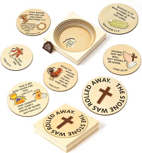 COcnny Easter Story Wooden Puzzle - 8pcs Jesus Resurrection Story Special Shaped 2D Wood Jigsaw Puzzle Set, Religious Gift for Sunday School Classroom Game Supplies Home Easter Basket Fillers in Saudi Arabia