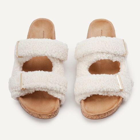 Amazon Essentials Women's Faux Shearling Slide Sandals, Cork Sole in Saudi Arabia