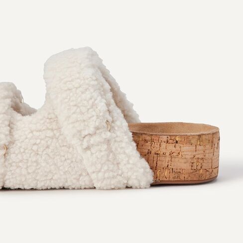 Amazon Essentials Women's Faux Shearling Slide Sandals, Cork Sole in Saudi Arabia