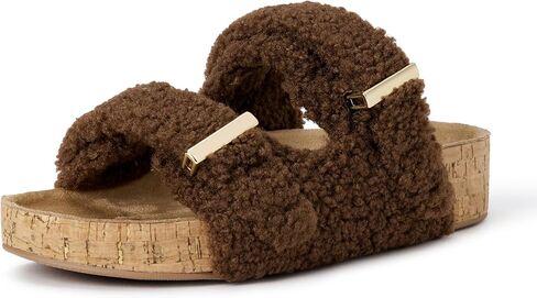 Amazon Essentials Women's Faux Shearling Slide Sandals, Cork Sole in Saudi Arabia