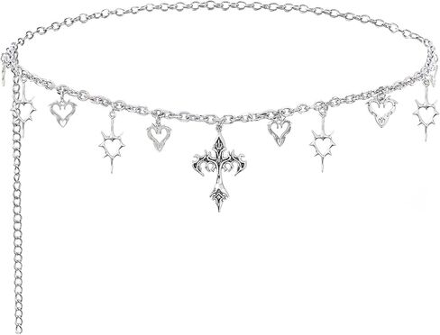 سلسلة خصر متقاطعة على الطراز القوطي - سلاسل حزام الهيب هوب الشرير القوطي مع شرابة على شكل قلب ومتقاطع، إكسسوارات حزام الجرونج العتيق للنساء والرجال وحفلات الهالوين in Kuwait