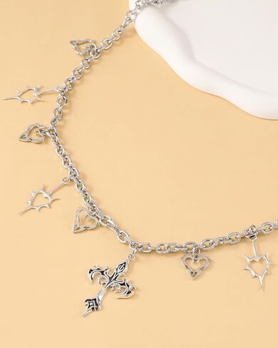 سلسلة خصر متقاطعة على الطراز القوطي - سلاسل حزام الهيب هوب الشرير القوطي مع شرابة على شكل قلب ومتقاطع، إكسسوارات حزام الجرونج العتيق للنساء والرجال وحفلات الهالوين in Kuwait