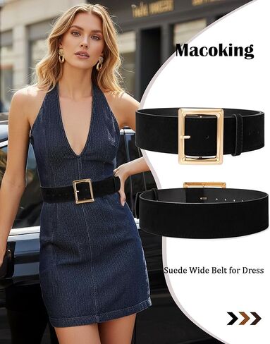Wide Chunky Belts for Women Fashion Suede Belt for Dresses Skirt with Gold Buckle in Kuwait