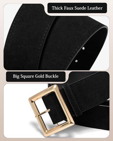 Wide Chunky Belts for Women Fashion Suede Belt for Dresses Skirt with Gold Buckle in Kuwait