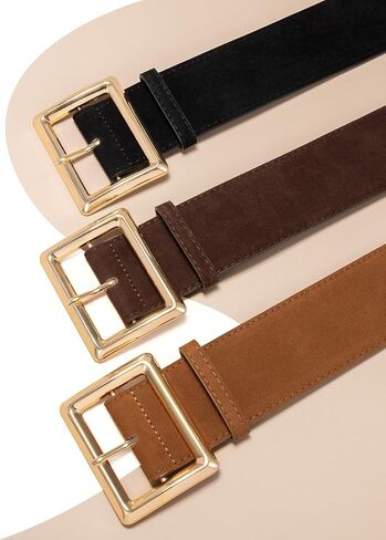 Wide Chunky Belts for Women Fashion Suede Belt for Dresses Skirt with Gold Buckle in Kuwait