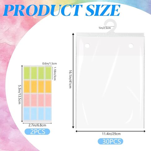 30 PCS Hanging Storage Bags with Hanger 11.8 x 15.7 inch Headphone Organizer Bags Scrapbook Paper Organizer Large Hook Waterproof & Dustproof Clear Plastic Bag Reusable for Classroom, and Pharmacy Use in Kuwait