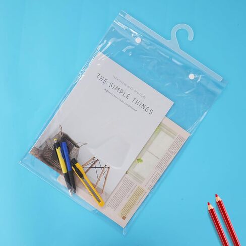 30 PCS Hanging Storage Bags with Hanger 11.8 x 15.7 inch Headphone Organizer Bags Scrapbook Paper Organizer Large Hook Waterproof & Dustproof Clear Plastic Bag Reusable for Classroom, and Pharmacy Use in Kuwait