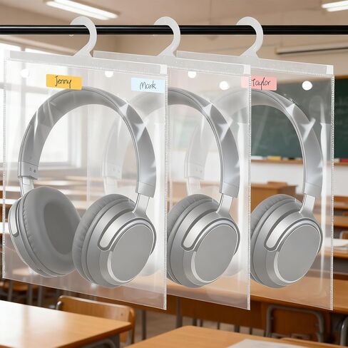 30 PCS Hanging Storage Bags with Hanger 11.8 x 15.7 inch Headphone Organizer Bags Scrapbook Paper Organizer Large Hook Waterproof & Dustproof Clear Plastic Bag Reusable for Classroom, and Pharmacy Use in Kuwait