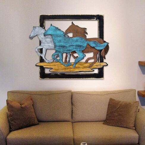 Wild Stallions in Frame Rustic Wooden Art in Saudi Arabia