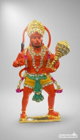 Mini Hanuman Statue in metal - Bajrang Bali Hindu God of Strength Figurine 4" " Tall for Car dashboard puja room and gift in Kuwait