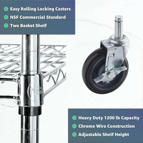 24" x 58" x 36" Commercial NSF Chrome One Shelf and One Basket Utility Cart - Heavy Duty Wire Rolling Metal Cart with Handles, Mobile Storage Cart for Warehouse, Office, Retail, Kitchen Use in Kuwait